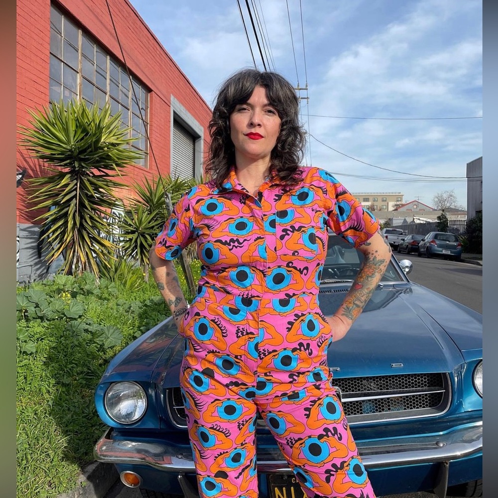 Nooworks Psychedelic Eyes Coveralls Jumpsuit size Small